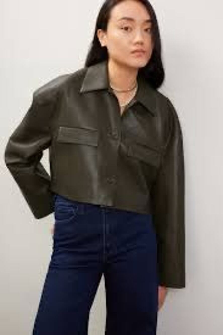 Nanushka Holleen Jacket Faux Leather Dark Green Jacket Missing 2 Buttons
